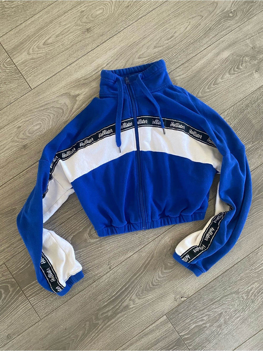 Hollister Blue & White Cropped Track Sweater